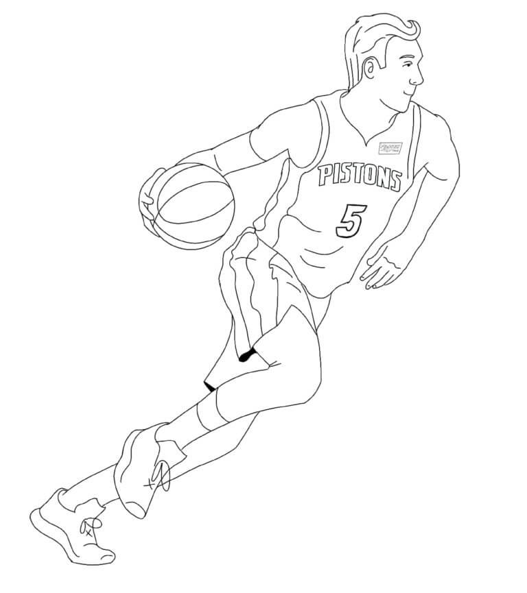 Dibujos de El Jugador Del Club Pistons Corre Con El Balón para colorear
