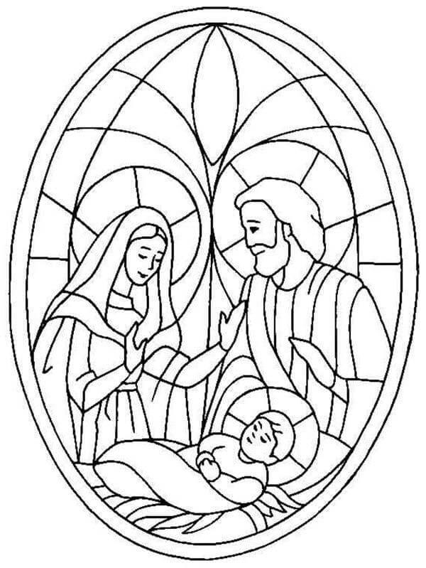 Dibujos de El Nacimiento De Cristo En Vidrieras para colorear