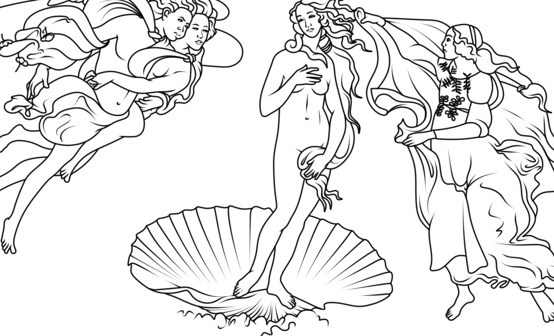 Dibujos de El Nacimiento de Venus, Arte Famoso para colorear