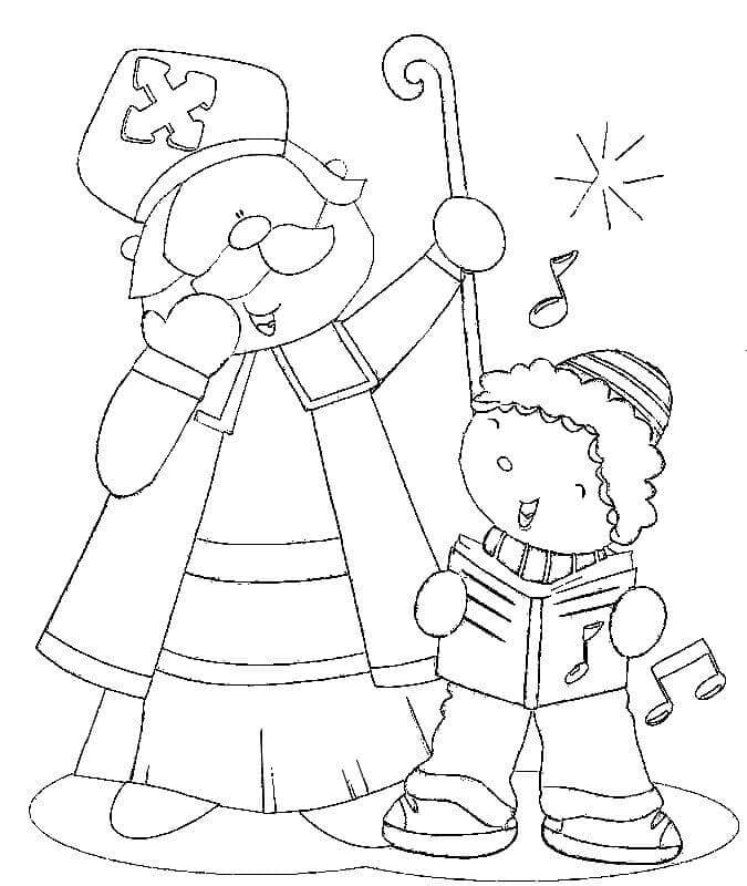El Niño Canta a Nikolaus para colorir