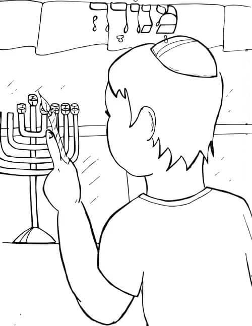 Dibujos de El Niño Enciende Hanukkah para colorear