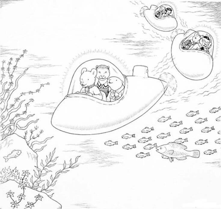 Dibujos de El Oso Rupert Monta un Submarino para colorear