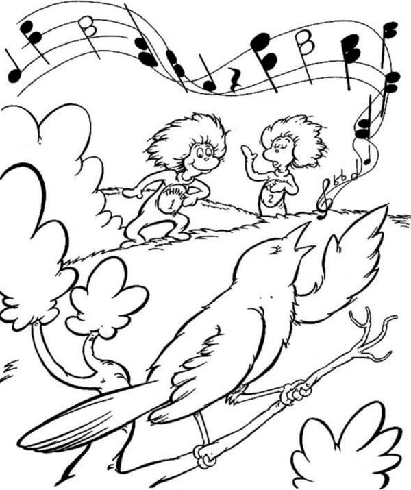 El Pájaro Canta Canciones a Todo El Bosque para colorir