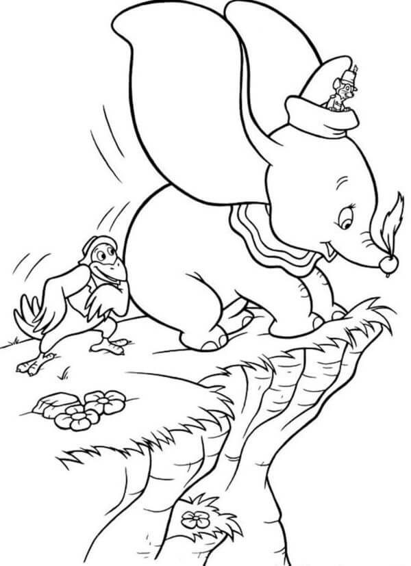 El Primer Vuelo de Dumbo Con Una Pluma Mágica para colorir