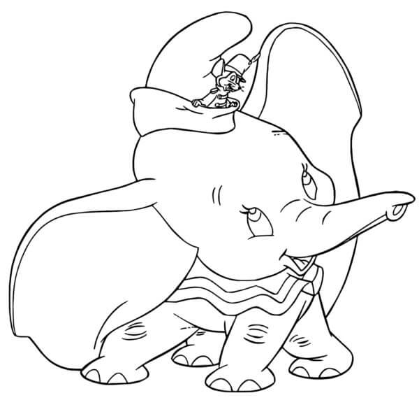 Dibujos de El Ratón Timothy Monta El Bebé Elefante Dumbo. para colorear