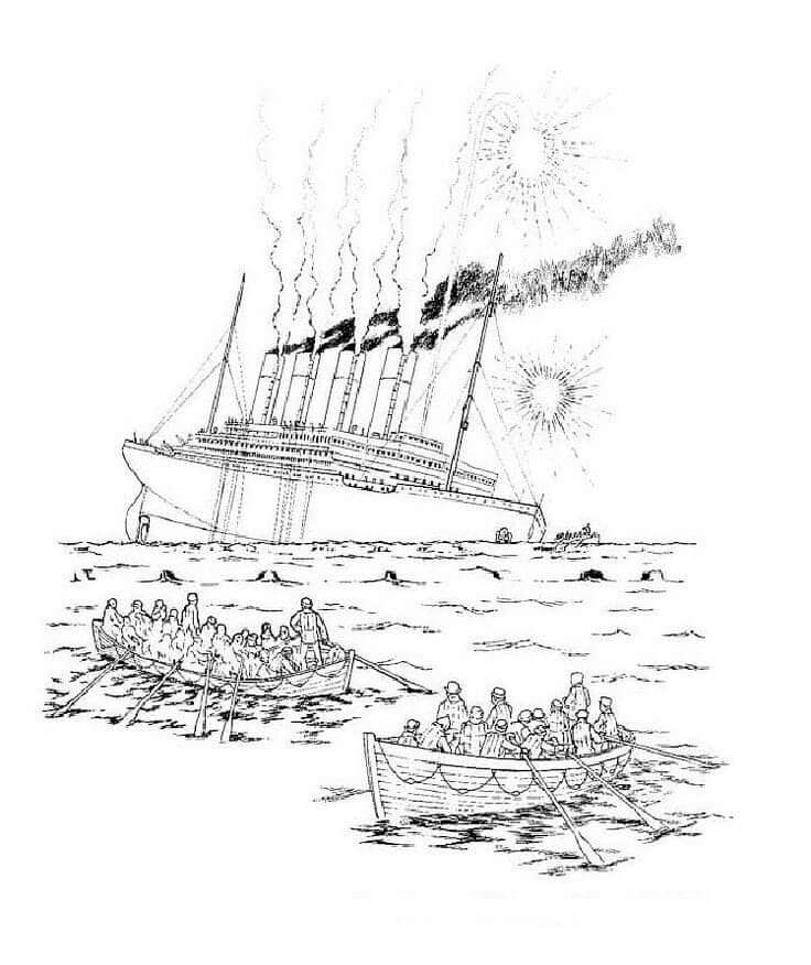 Dibujos de El Titanic Comienza A Hundirse para colorear