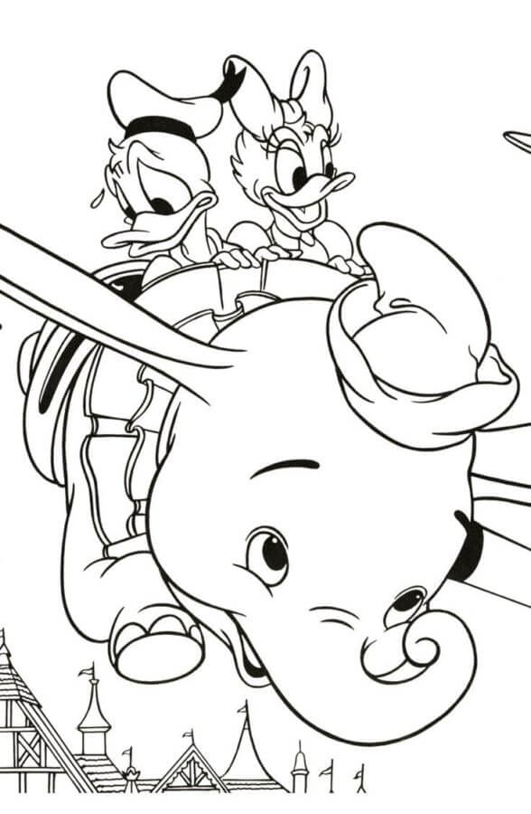 El Vuelo Del Pequeño Dumbo Sobre Los Tejados para colorir