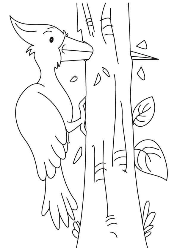 El pájaro Carpintero está Perforando un Agujero en un Árbol para colorir