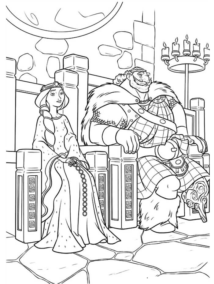 Dibujos de El rey Fergus y la reina Elinor se Sientan en el Trono para colorear