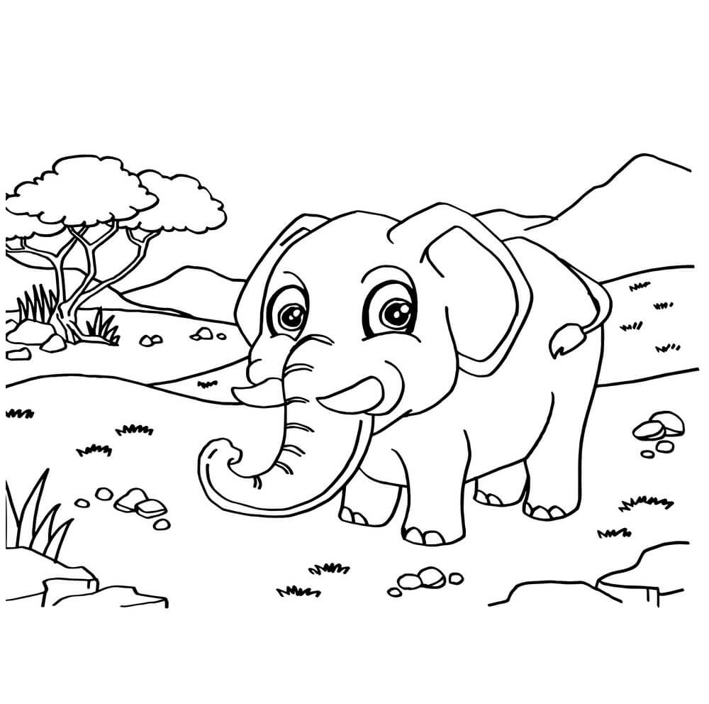 Dibujos de Elefante Caminando En La Sabana para colorear