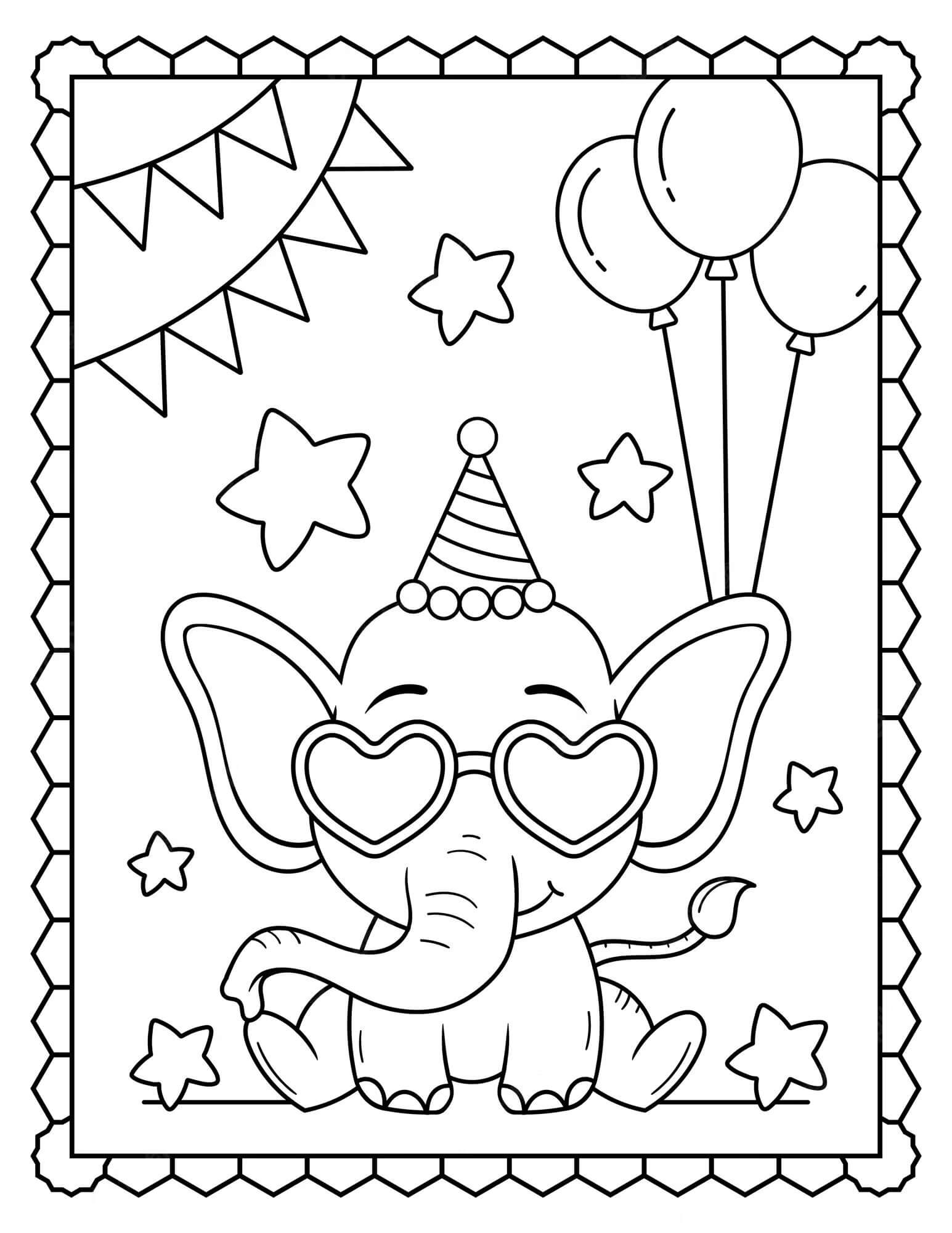 Dibujos de Elefante En Fiesta De Cumpleaños para colorear