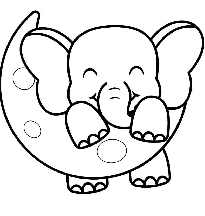 Dibujos de Elefante con Luna para colorear
