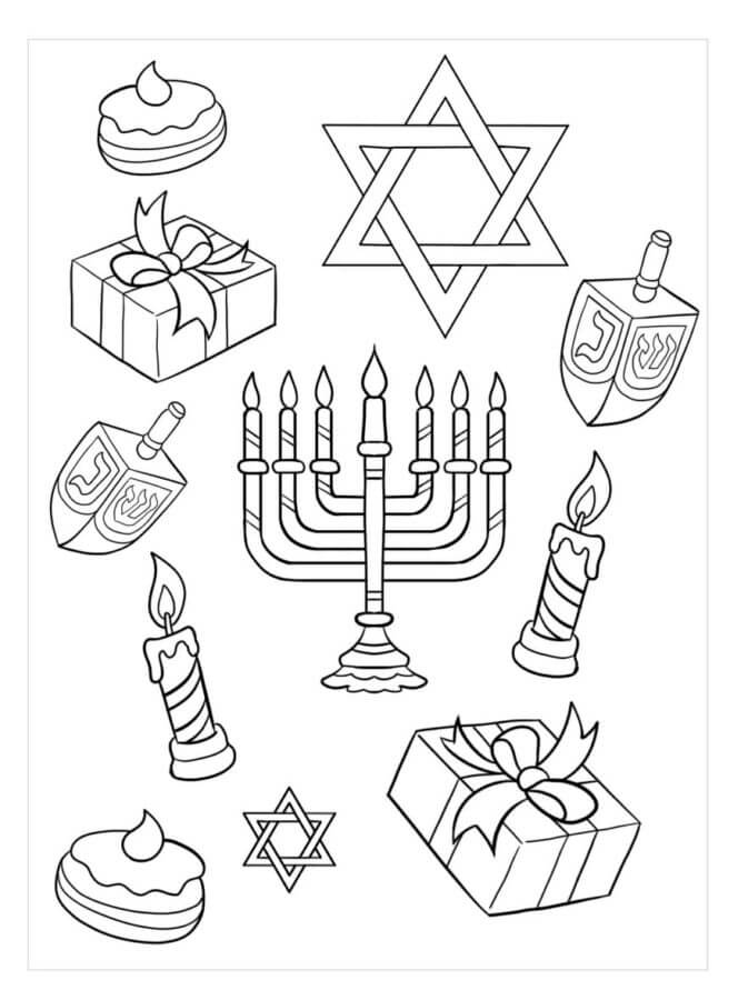 Elementos Para La Festividad de Hanukkah para colorir