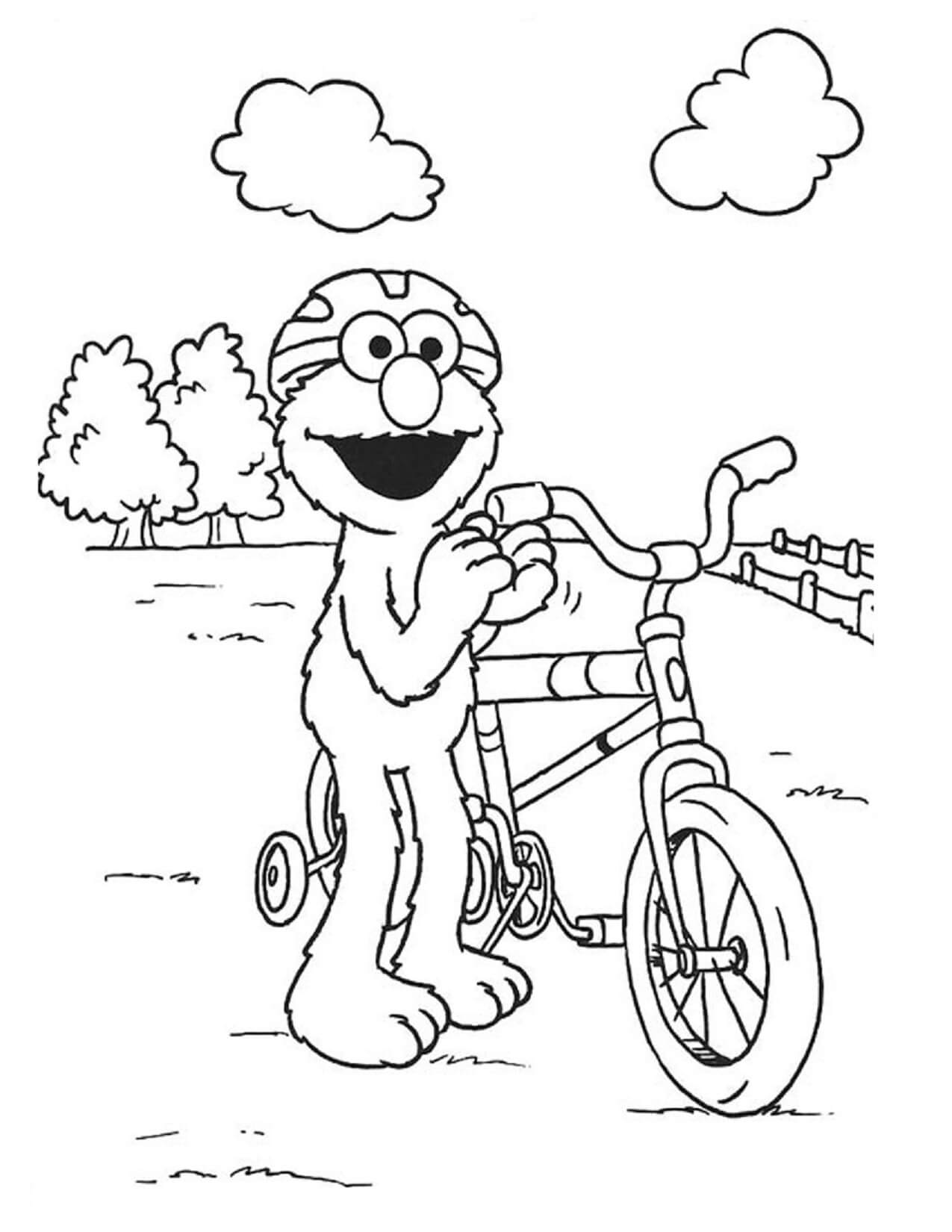 Elmo Con Bicicleta para colorir