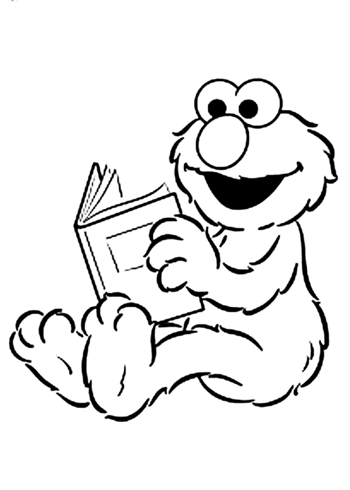 Dibujos de Elmo Leyendo Libro para colorear