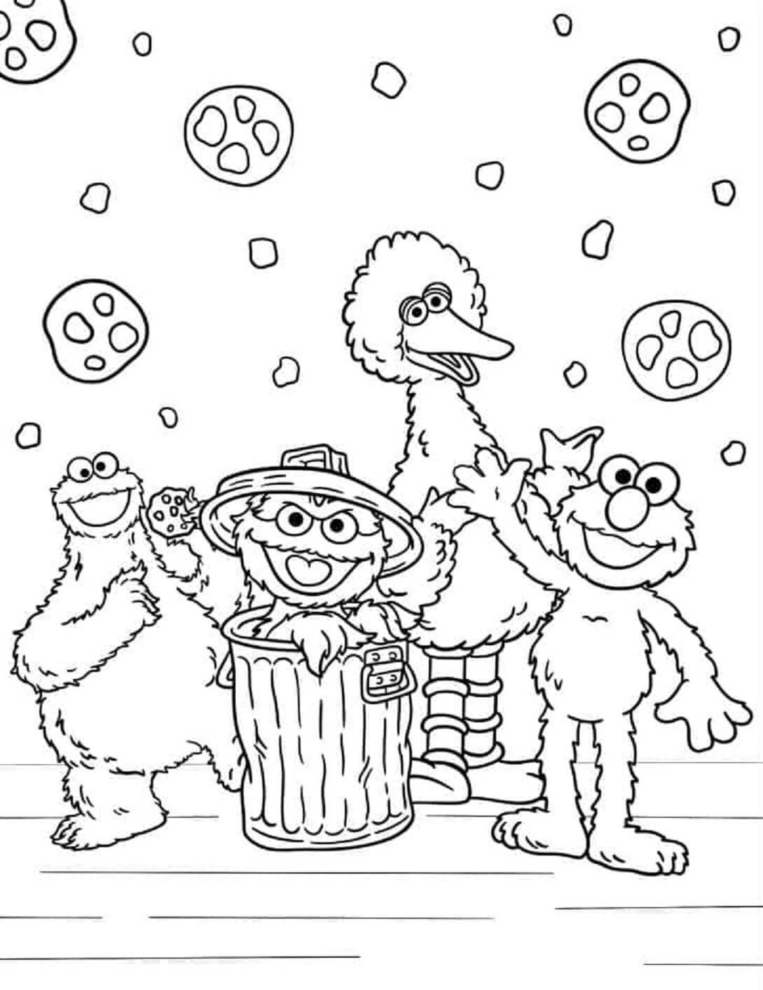 Dibujos de Elmo y Amigos Con Alimentos para colorear