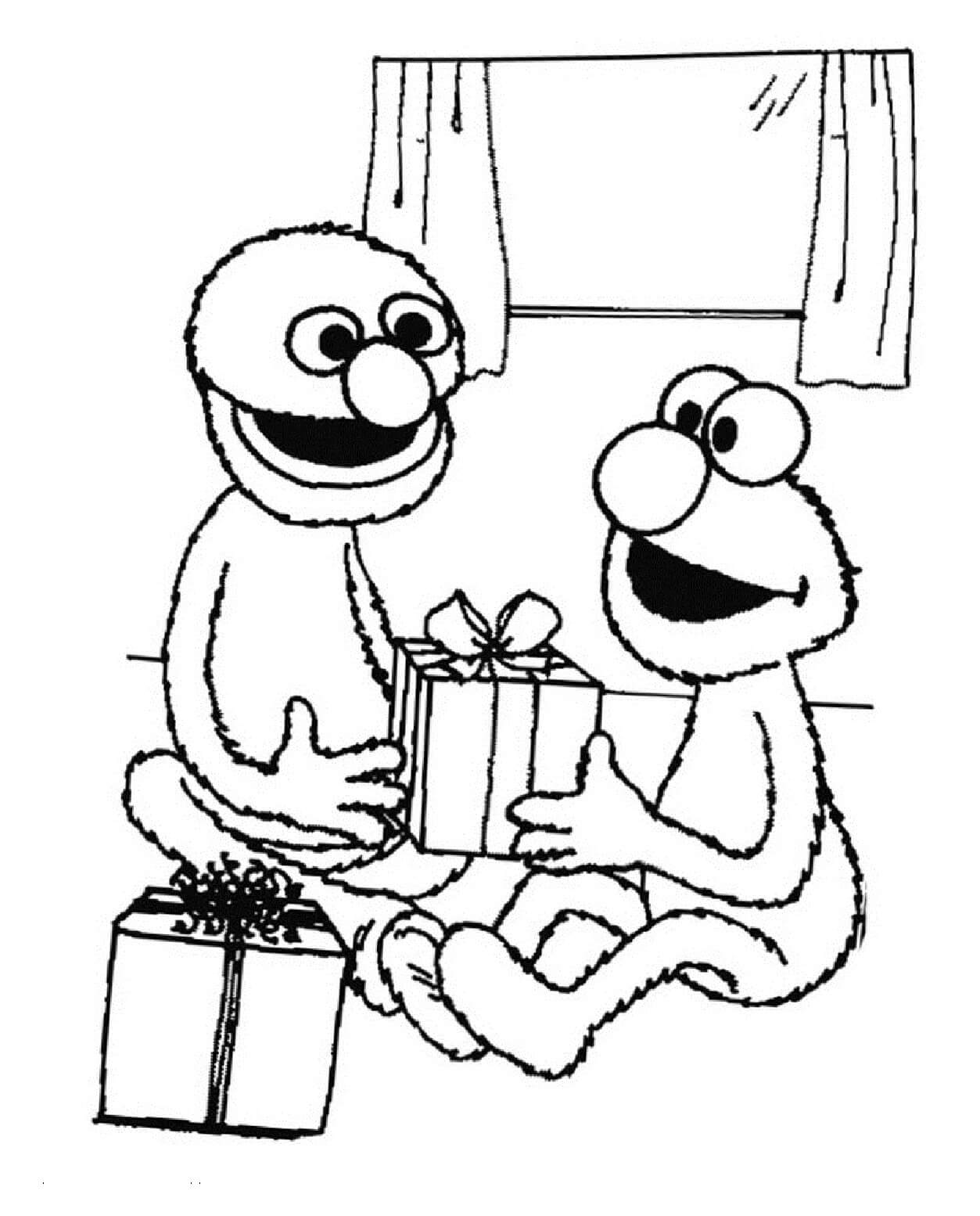 Dibujos de Elmo y Grover Con Cajas De Regalo para colorear
