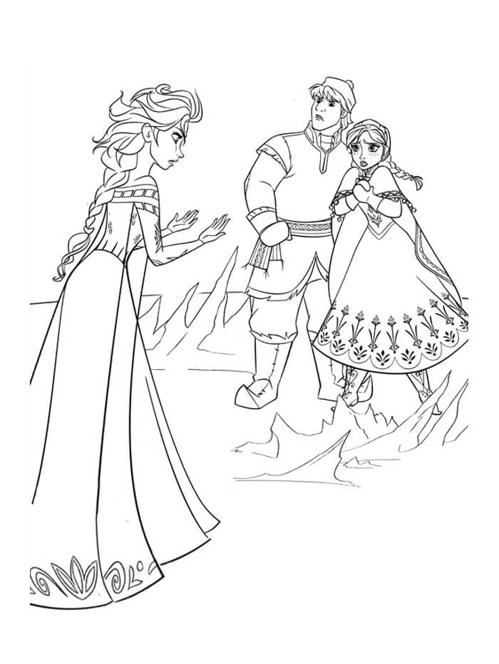 Elsa, Kristoff y Anna para colorir