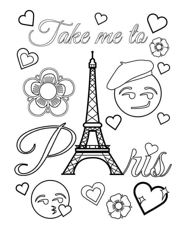 Dibujos de Emoji con la torre Eiffel en París para colorear