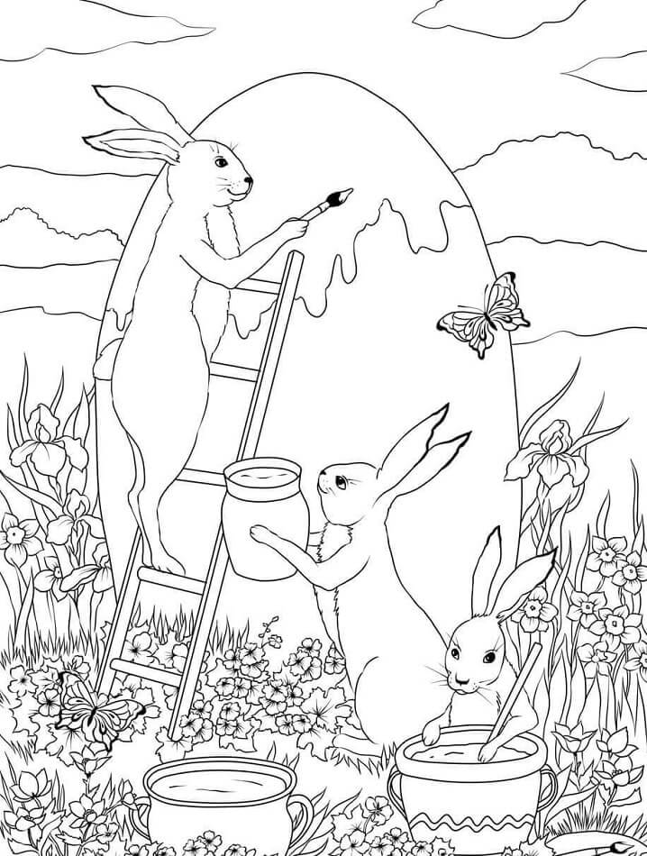 Encantadores conejos de Pascua para colorir