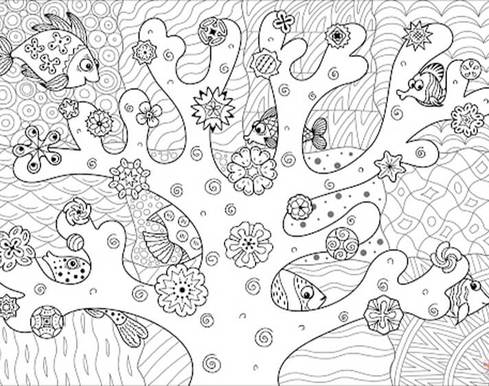 Dibujos de Encuentra peces Escondidos en el Arrecife de Coral para colorear