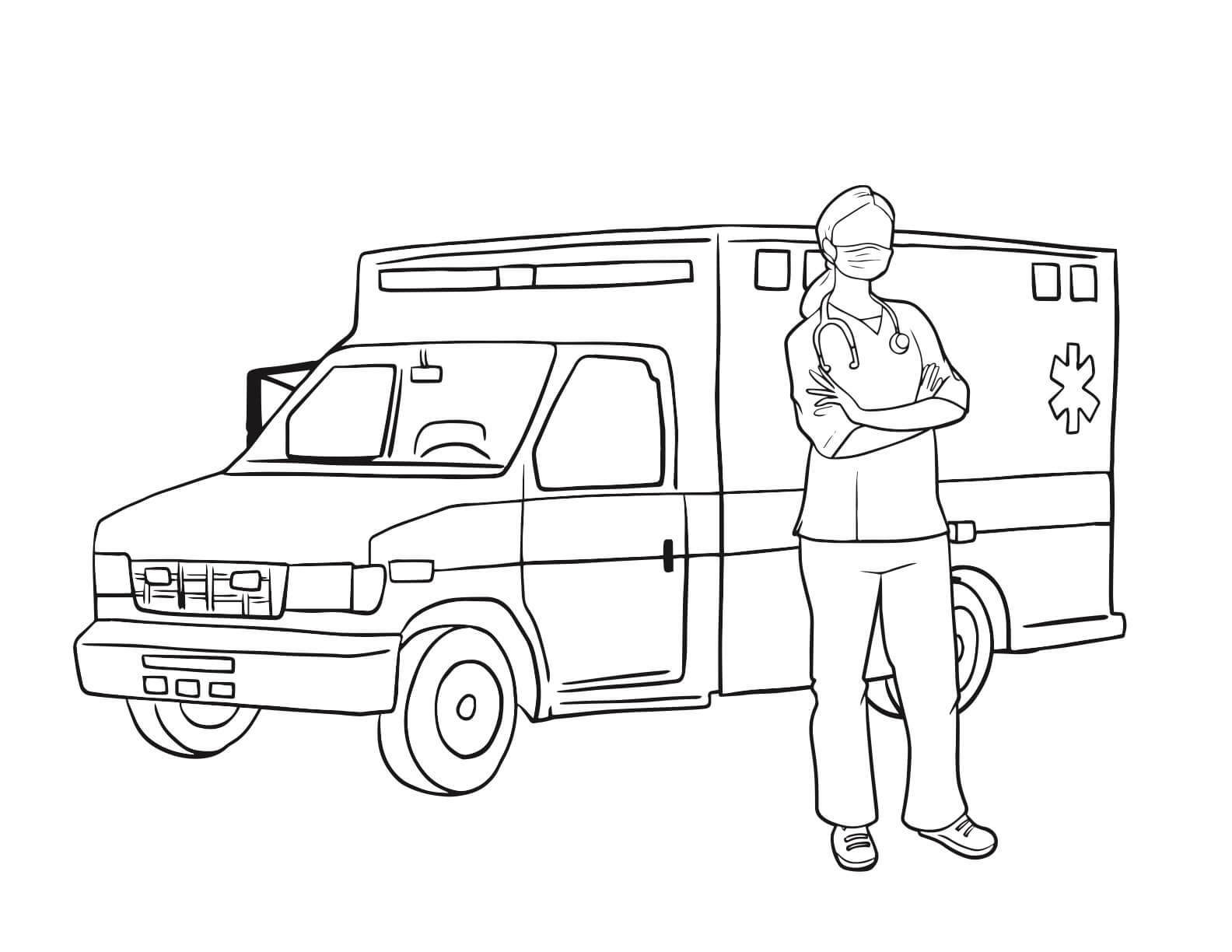 Dibujos de Enfermera de la Ambulancia de Conducción para colorear
