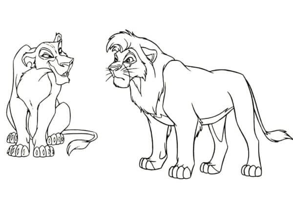 Enfrentamiento De Leones Simba y Zira para colorir