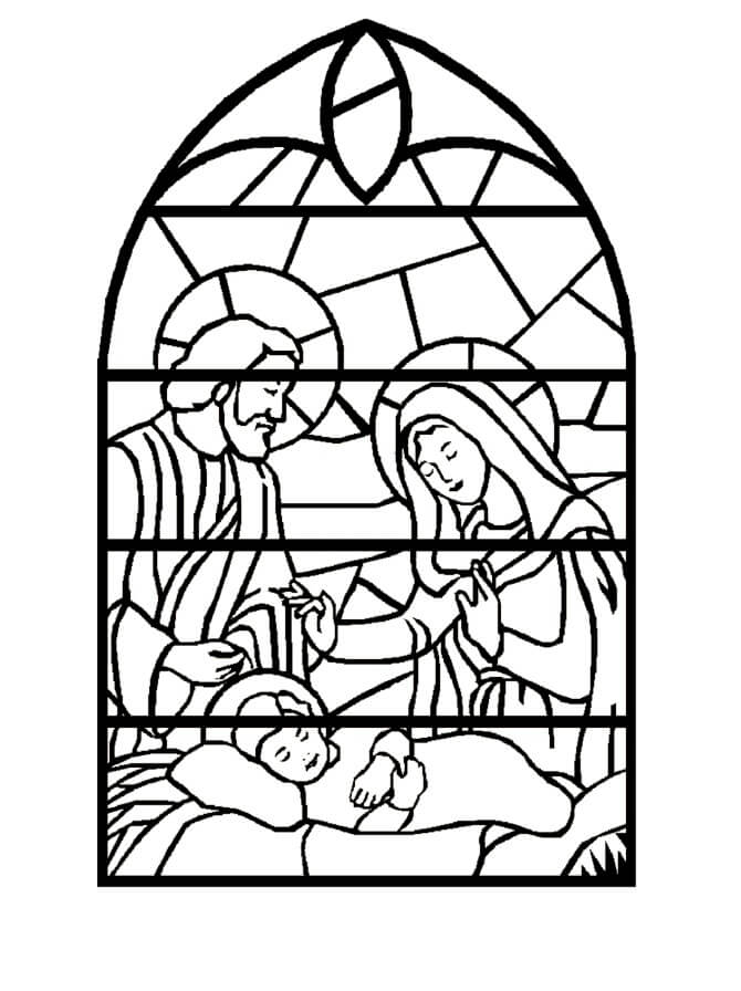 Dibujos de Escena de la Natividad de Vidrieras para colorear