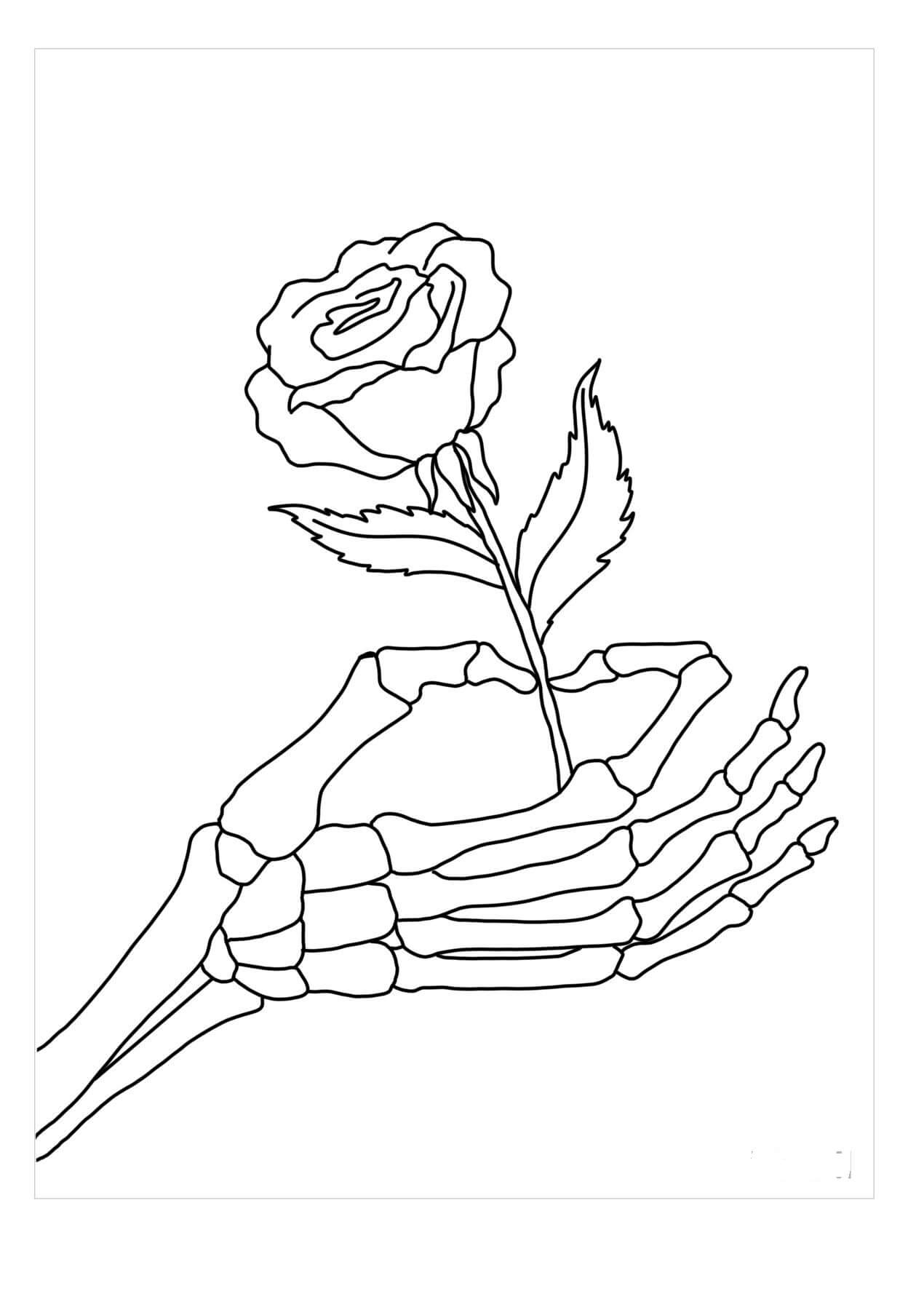 Dibujos de Esqueleto de la Mano Tenencia Rosa para colorear