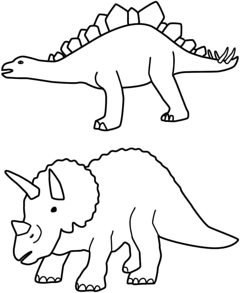 Estegosaurio y Triceratop para colorir