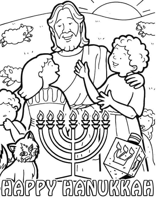 Familia Celebrando Hanukkah para colorir