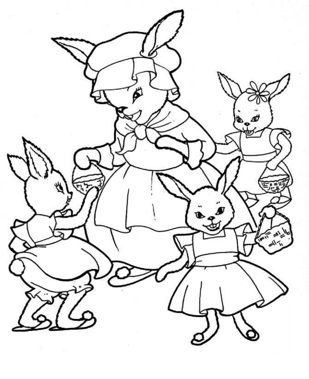 Familia De Conejo para colorir