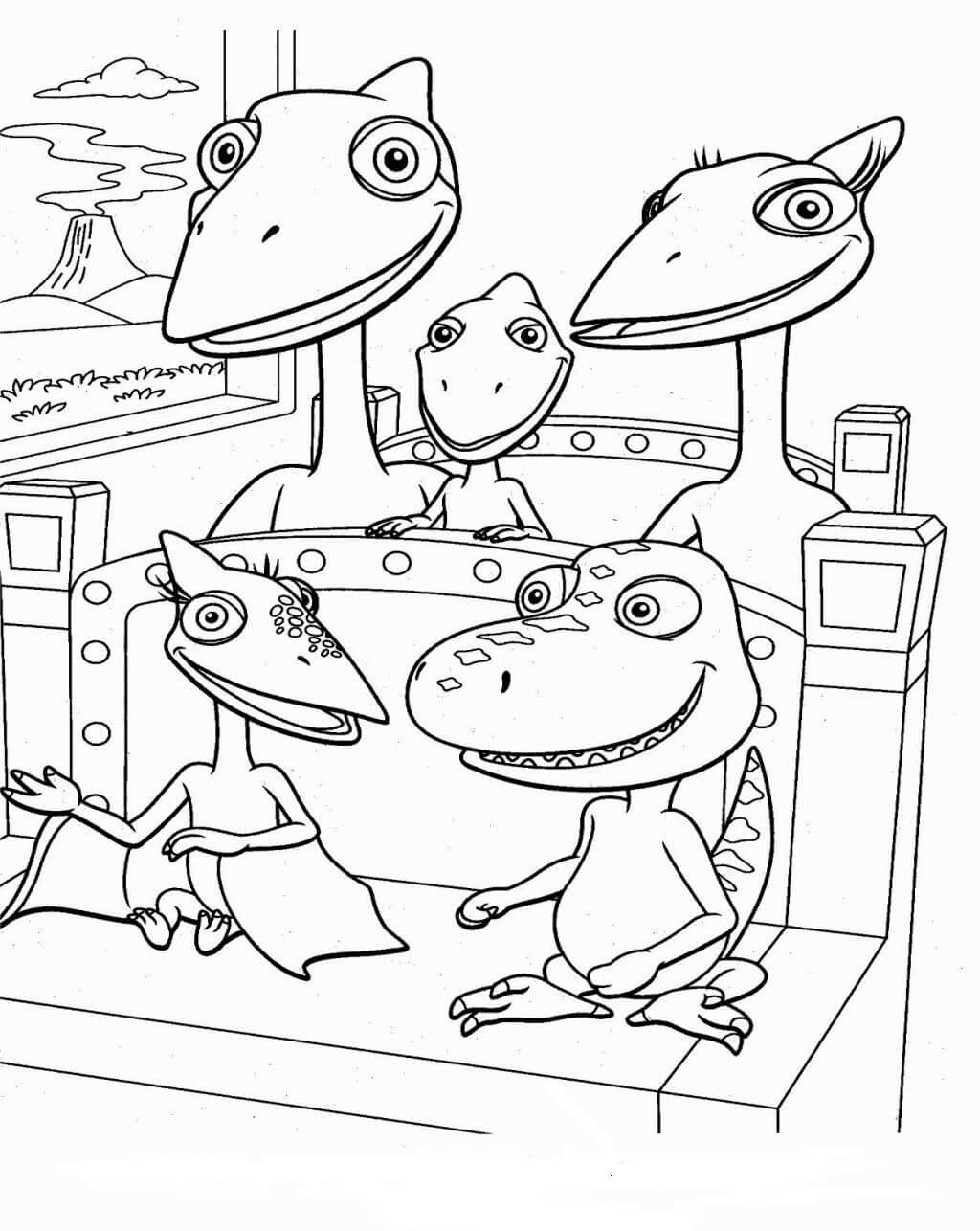 Familia, Dinosaurio, Tren, Sentado para colorir