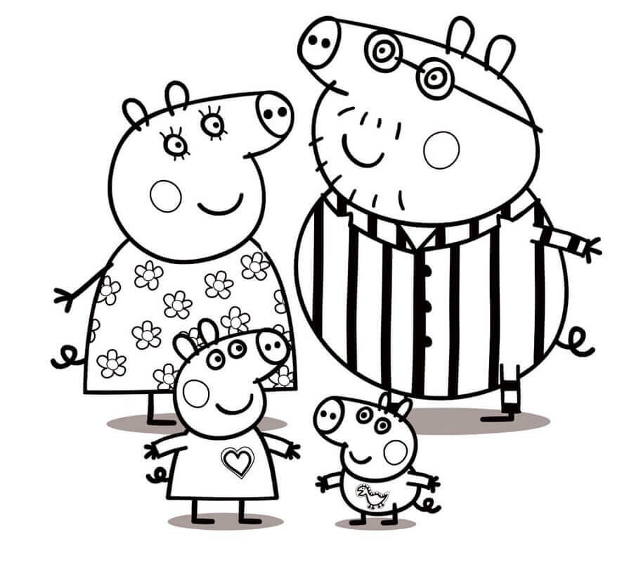 Dibujos de Familia Peppa Pig en Pijama para colorear