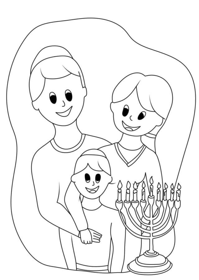 Familia en Hanukkah para colorir
