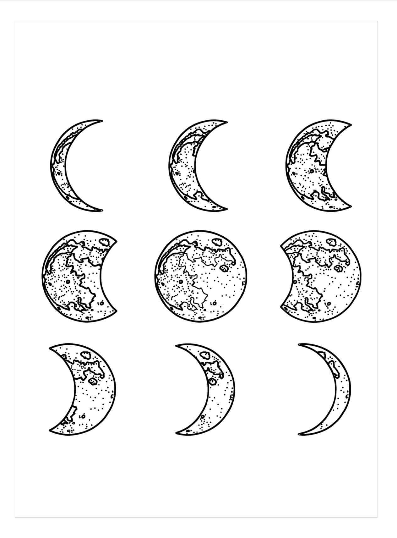 Dibujos de Fases de la Luna para colorear