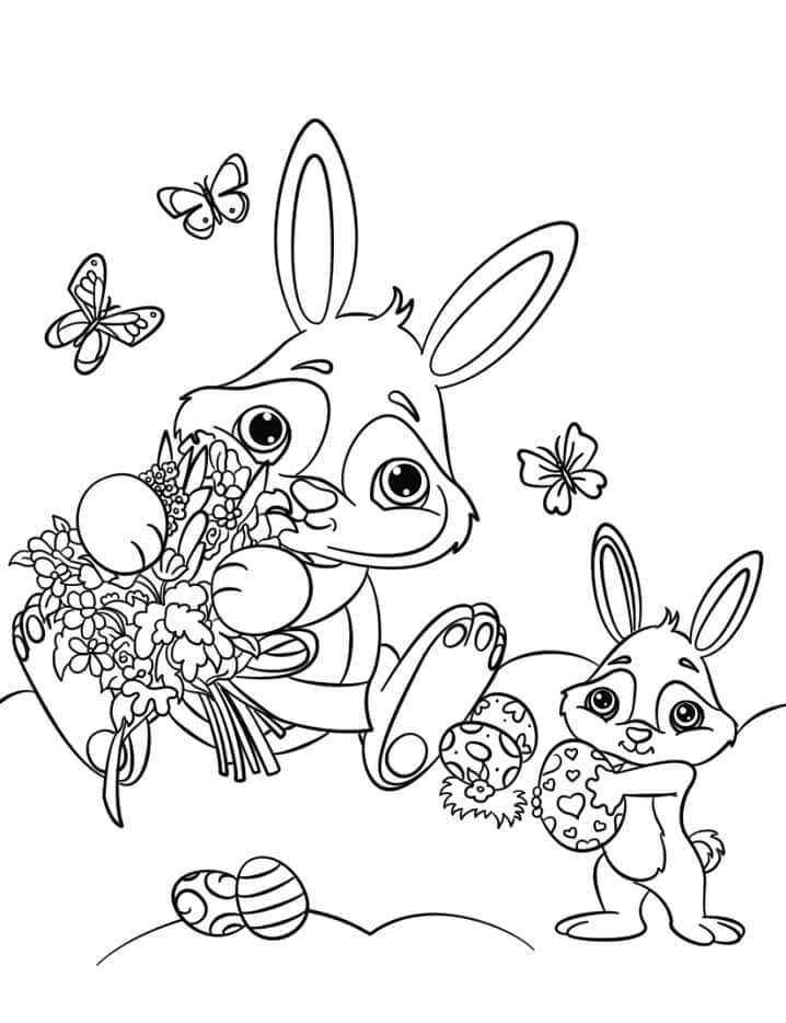 Dibujos de Felices conejos de Pascua para colorear