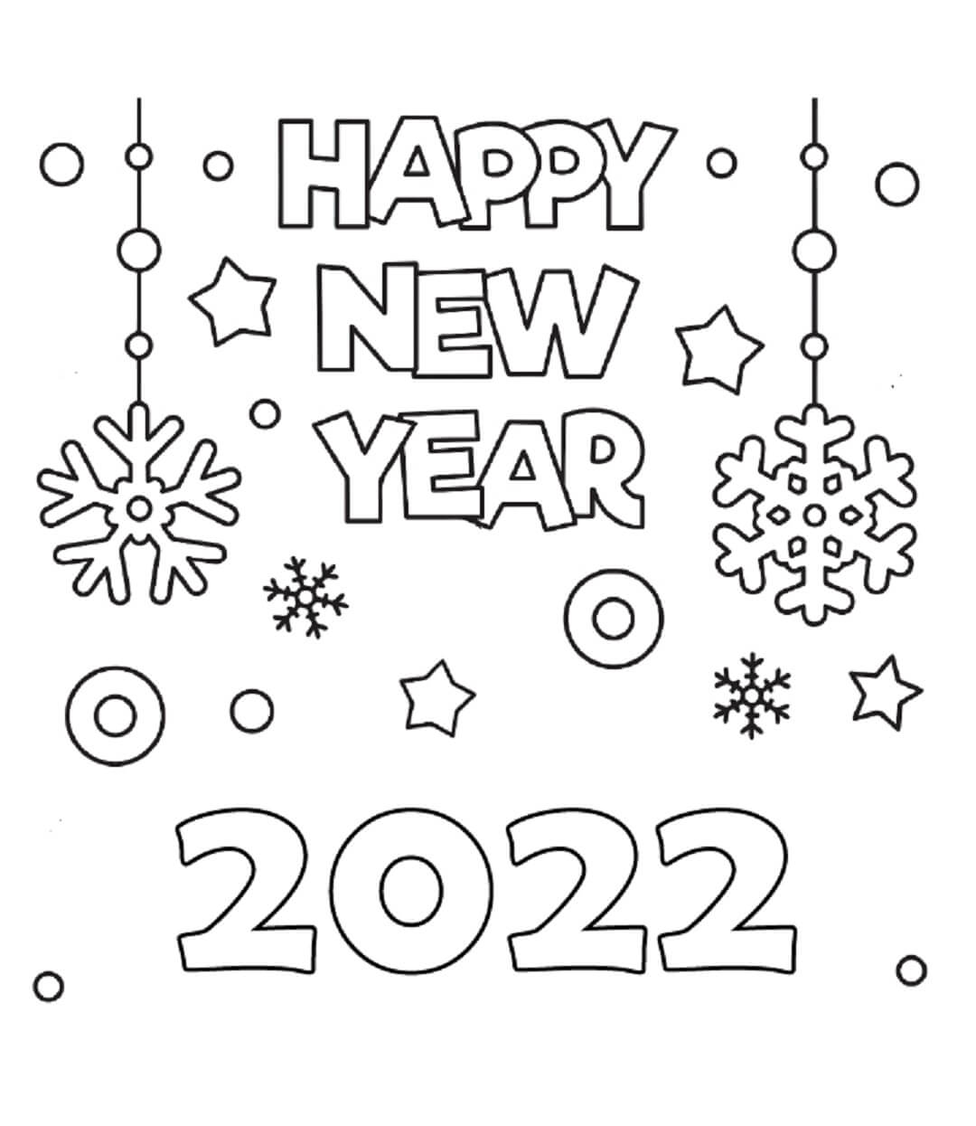 Feliz Año Nuevo 2022 Con Copos De Nieve para colorir