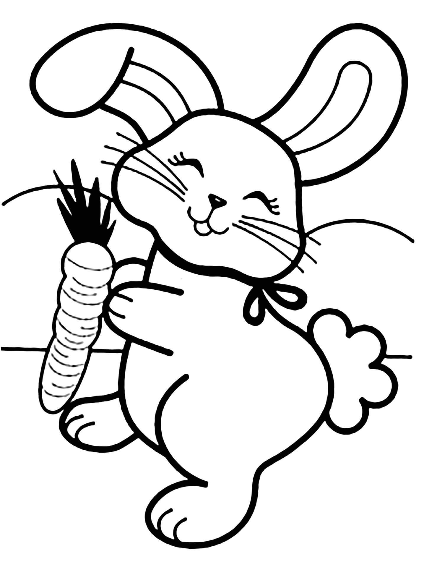 Dibujos de Feliz Conejo Sosteniendo Zanahoria para colorear