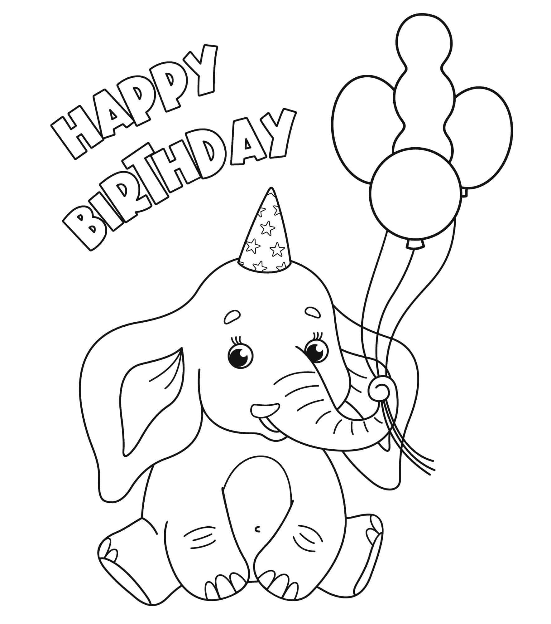 Dibujos de Feliz Cumpleaños Con Elefante para colorear