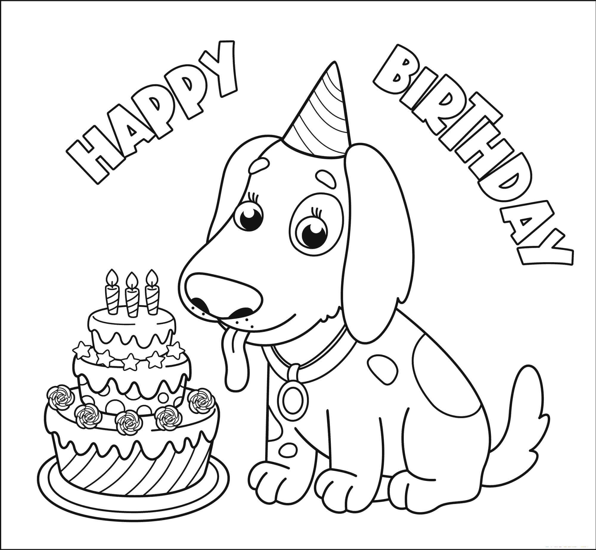 Dibujos de Feliz Cumpleaños Con Perro para colorear