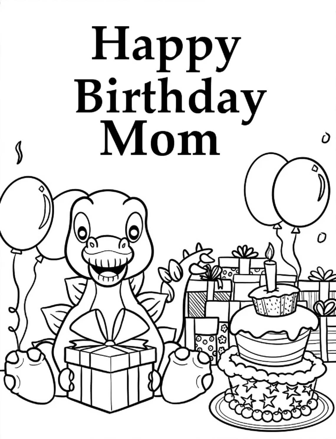 Feliz Cumpleaños Mamá Dinosaurio para colorir