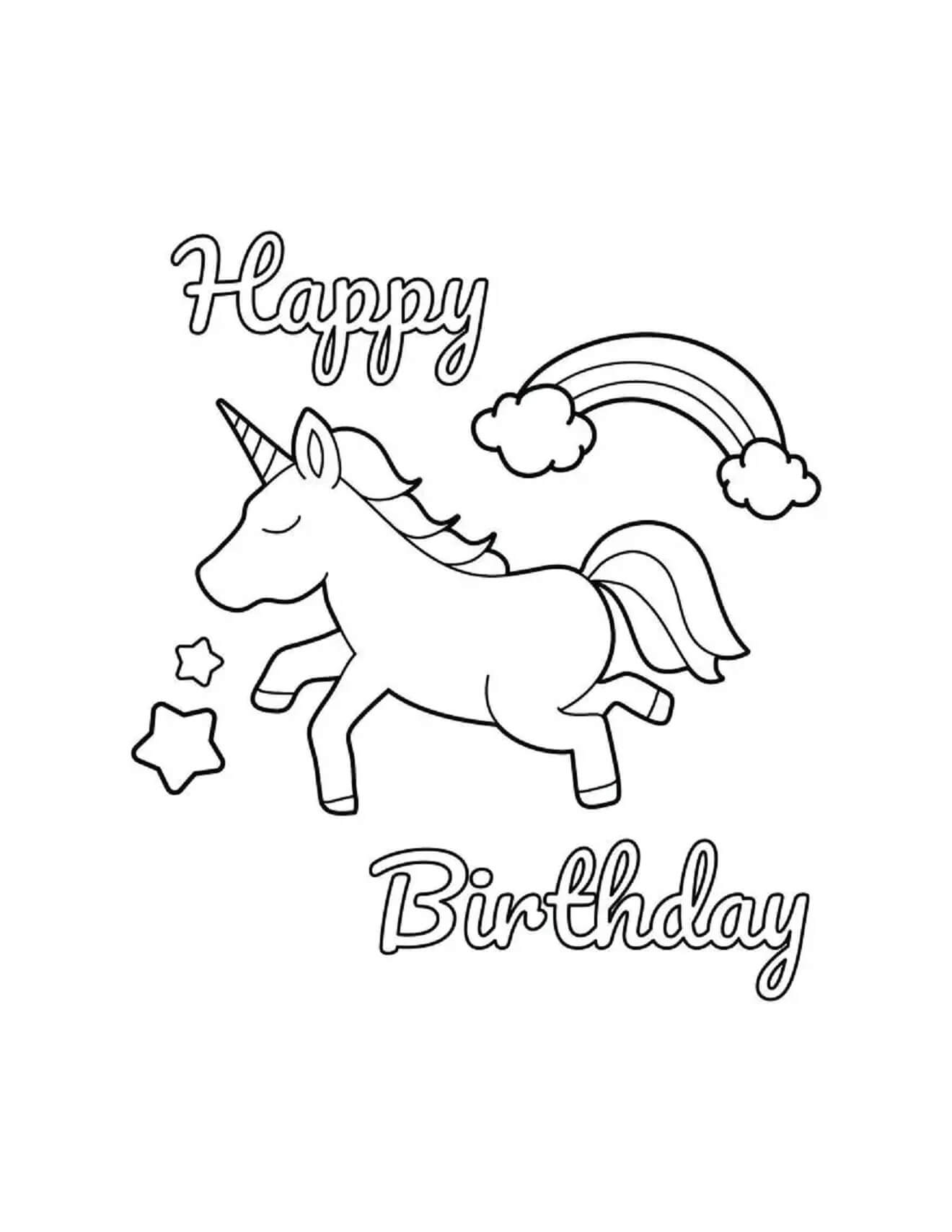 Dibujos de Feliz Cumpleaños Unicornio para colorear