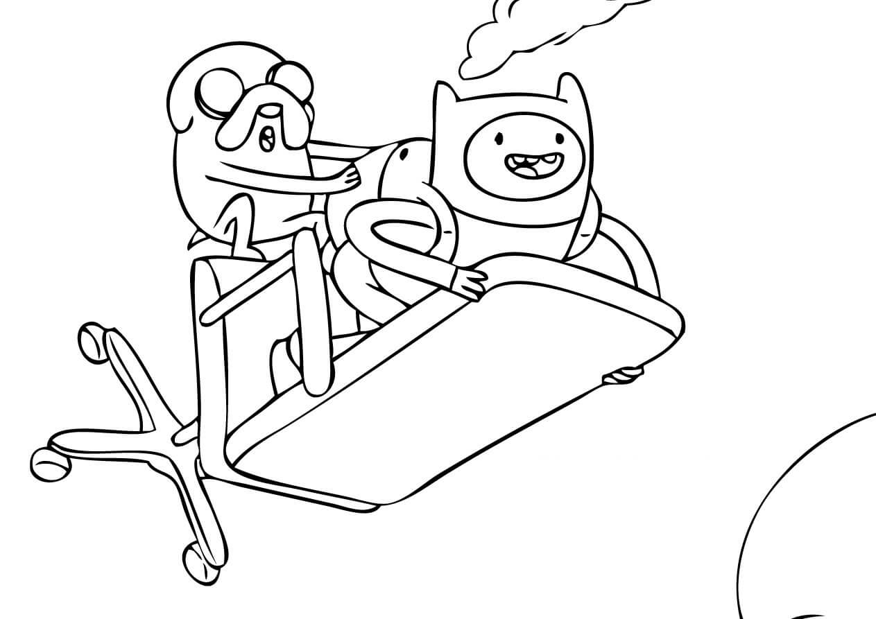 Dibujos de Finn y Jack Volando con una Silla para colorear