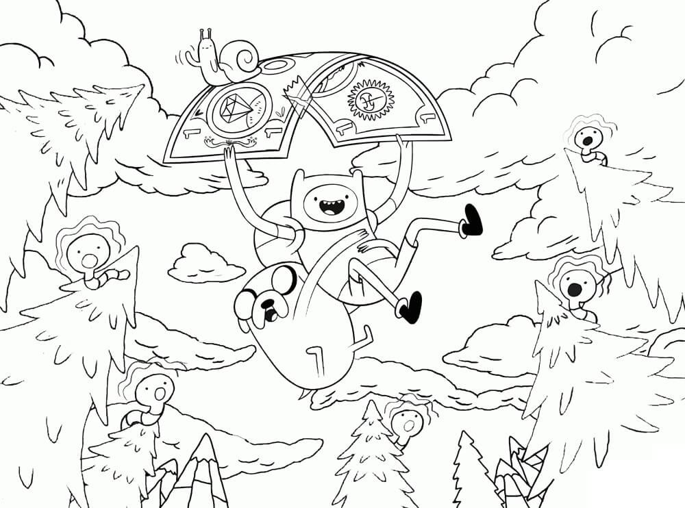 Dibujos de Finn y Jake Volando para colorear