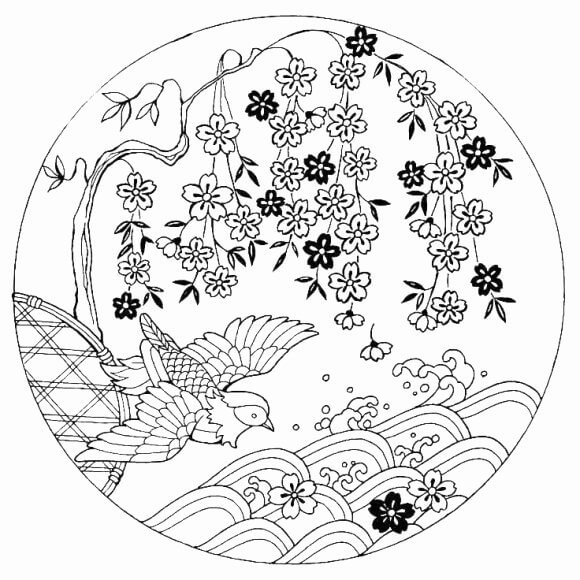 Flor de Cerezo en Círculo 1 para colorir