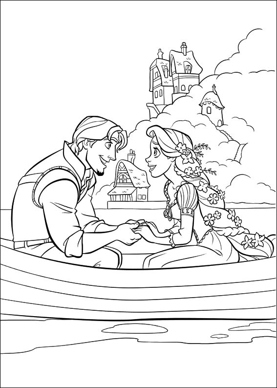 Flynn y Rapunzel en Barco para colorir