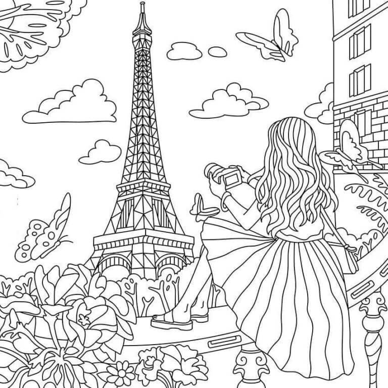 Dibujos de Fotografiando La Torre Eiffel para colorear