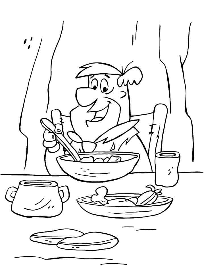 Dibujos de Fred Flintstone Comiendo para colorear