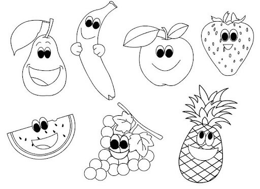 Dibujos de Frutas Sonriendo para colorear